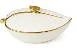 Салатница в форме листа с крышкой стильная керамическая миска Белый с золотым