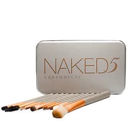 Набор кисточек для макияжа Naked3 из 12 инструментов в металлическом футляре.