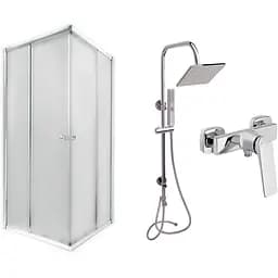 Набір душова кабіна Qtap Presto CRM1099SP5 + душова панель CRM 1001 + змішувач 90 х 90 см