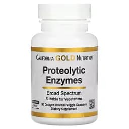 Протеолітичні ферменти широкого спектру та відстроченого вивільнення California Gold Nutrition Proteolytic Enzymes 90 вегетаріанських капсул