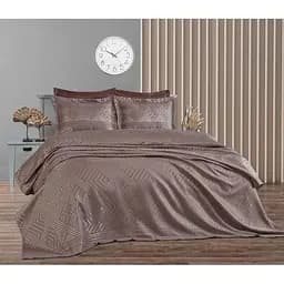 Покрывало жаккард с наволочками Dantela Vita Justo кофейное евро (svt-2000022312509)