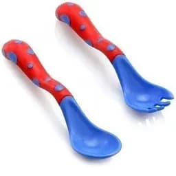Ложка та виделка Nuby з нековзним покриттям, червоний з синім (5256redblu)