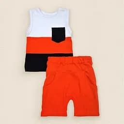 Комплект літній дитячий Stripes зріст 92 см (18 - 24 місяці) Malena Білий з чорним та жовтогарячим