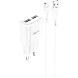 МЗП Hoco C88A Star round 2.4A (2USB-A) + кабель USB to Type-C Білий