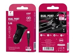 Автомобільний зарядний пристрій SkyDolphin SZ09T (2USB, 3.4A) Black + кабель Type-C (AZP-000110)