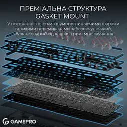 Клавиатура игровая механическая GamePro MK-305-BK Asgard Drakkar Keychron Super Red Switch Bluetooth 5.2/2.4 ГГц/USB Black - мініатюра 7