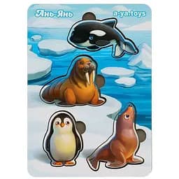 Деревянный пазл-вкладыш Животные Арктики и Антарктики Ubumblebees (ПСФ061) PSF061 фон с подсказкой