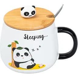 Чашка керамическая Happy Life Panda с крышкой и ложкой sleeping 450 мл HP7203T