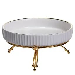 Фруктовая фарфоровая на металлической подставке Ø20 круглая ваза для фруктов Золото Yiwu LB-1570G