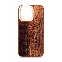 Кожаный чехол для Apple iPhone 14 Pro Max, Harder Glamorous Croco, коричневый, термополіуретан ТПУ + экокожа с имитацией кожи крокодила, панель, защита корпуса, противоударный, микрофибра, рамка вокру камеры, защита всего корпуса, (ARM76776)