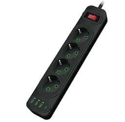 Сетевой фильтр удлинитель Voltronic F-24U, 4 розетки EU+3xUSB+Type-C, 2 м, 3х0,75мм, 2500W, Black - мініатюра 1