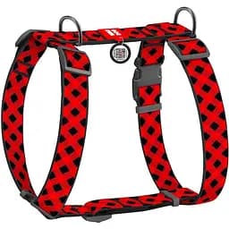 Шлейка для собак Waudog Nylon анатомическая H-образная с QR-паспортом, рисунок "Шотландка красная", пластиковый фастекс, XL