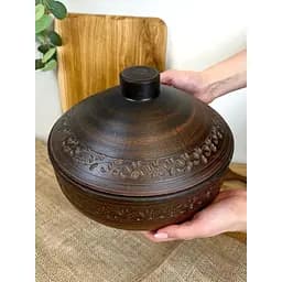 Сковорода 3 літри керамічна (глиняна) з кришкою різьблена Декор