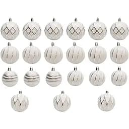 Набір ялинкових куль Linhai 21 шт D6-8 см білий сріблястий матовий пластик (892616)