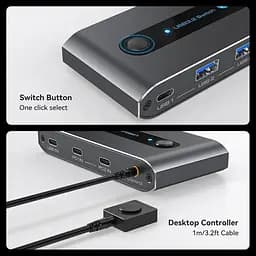PVBCTCSID 10 Гбіт/с USB C-комутатор для двох ПК, спільне використання пристроїв USB C та A для миші, клавіатури, принтера - мініатюра 4