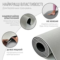 Килимок для йоги та фітнесу TPE+TC 6 мм двошаровий сірий-чорний EasyFit fit0025105 - мініатюра 3