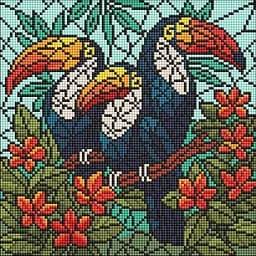 Алмазна мозаїка Вітраж. Тріо туканів AMO8345, 30х30 см