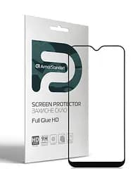 Захисне скло для Samsung Galaxy A01 (A015), Full Glue HD, 2.5D, повністю прозоре, на весь екран, глянцеве, загартоване 9H, повне проклеювання по всій поверхні, з чорною рамкою, протиударне, кришталево чітке зображення, ArmorStandart (ARM58287)