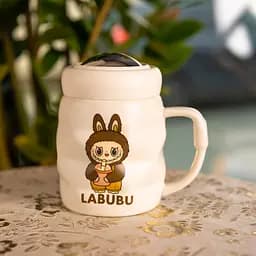 Чашка порцелянова Yiwu Labubu 400 мл з кришкою білий з темно-коричневим Yiwu FM-54C - мініатюра 2