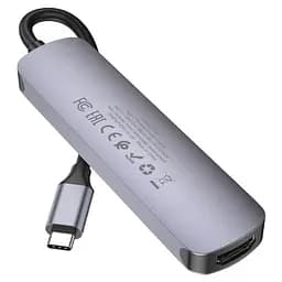 Мульти адаптер хаб Hoco HB28 6в1 Type-C to USB 3.0 F / USB 2.0 F / HDMI F / Type-C F / SD / TF PD 100W 0.135 м сірий - мініатюра 5