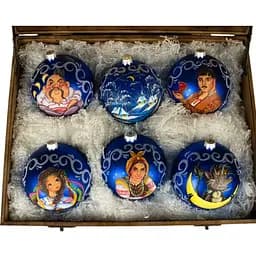 Набір ялинкових прикрас Різдвяні історії Диканьскі вечори в дерев'яній коробці скло (4820001112146)