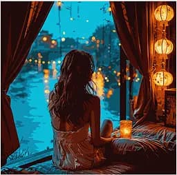 Картина по номерам Santi Мечтающая девушка 40х40 см с подсветкой LED  (955102)