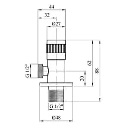 Кран приладовий кутовий Karro KR-03130S нержавіюча сталь 1/2"х1/2" 30412 - мініатюра 2