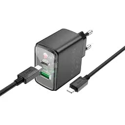 Зарядний пристрій Hoco CS42a 30 W на 2 виходи адаптер + кабель Usb-C Lightning чорний