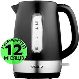 Електрочайник Ardesto EKL-F19B, чорний, 2200W, 1.7 л, дисковий, пластиковий корпус, індикатор рівня води, підсвічування,