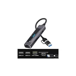Концентратор XoKo USB-C 5-in-1 USB 3.0 + USB 2.0 + SD/TF + RJ45 100Mbps silver (XK-AC-350) - мініатюра 2
