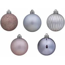 Елочные пластиковые шарики Chomik 6 см микс голубые, серебряные, розовые 26 шт.