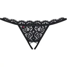 Кружевные танги с двумя отверстиями Obsessive 831-THC-1 crotchless ThongL/XL, черные, бантики