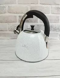 Хороший металлический чайник со свистком нержавеющая сталь с мраморным покрытием Edenberg 3л EB-3541W Белый