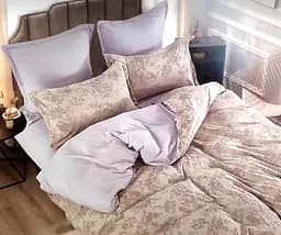 Постельное белье сатин Laura-Grand 17 евро комплект с 4 наволочками Бежевый с узорами