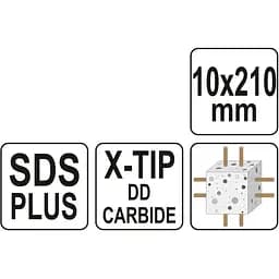 Свердло по залізобетону Yato SDS+ Premium Х-тип Ø=10х210 мм 4 різальні пруги (YT-41945) - мініатюра 5