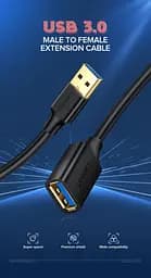 Кабель Ugreen US129 USB 3.0 Extension Male Cable 3 м чорний (30127) - мініатюра 2