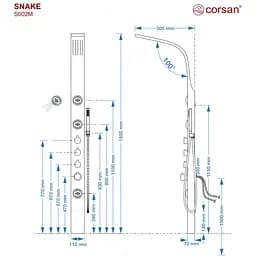 Душова панель Corsan Snake black S002MBL, Чорний матовий - мініатюра 4