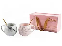 Набір чашок з ложками порцелянових у подарунковій упаковці 350 мл 2 шт (206)