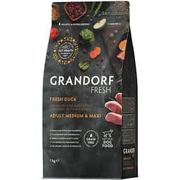 Сухий беззерновий корм для дорослих собак середніх та великих порід Grandorf Fresh Duck & Sweet Potato Adult Dog Medium & Maxi з качкою та бататом 1 кг
