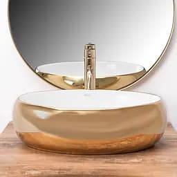 Умивальник Rea Linda gold white накладний REA-U1021, Золотий - мініатюра 3