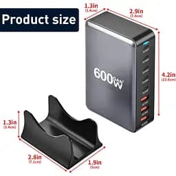 Зарядна станція ILEPO 600W багатопортова на 3 USB + 5 Type-C / мережевий мультизарядний пристрій Black (19027) - мініатюра 3
