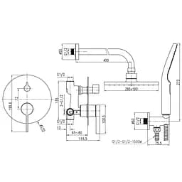 Душова система вбудована TOPAZ MODERNO TMD-33205-H78A змішувач з ручною та верхньою лійкою для комфортного душу - мініатюра 5