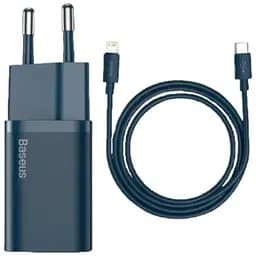 Мережевий зарядний пристрій Baseus Super Si 1Type-C + Cable Type-C to Lightning 20W TZCCSUP-B03 Blue