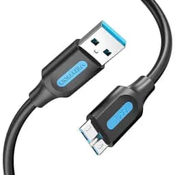 Кабель Vention 0.25м USB 3.0 - Micro USB Type-B 5 Гбіт/с 5V/3A USB 3.0 A на Micro-B для Жорских Дисків Чорний (COPBC)