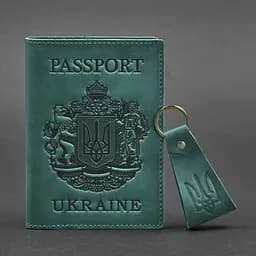 Подарунковий набір шкіряних аксесуарів з українською символікою зелений - мініатюра 5
