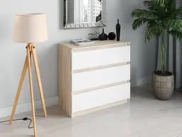Комод для дома Flamecame в стиле лофт на 3 ящика без ручек из ДСП II FT-214 Дуб/Белый