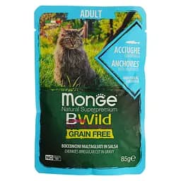 Вологий корм для котів Monge Cat Вwild Gr. Free Wet Adult анчоус з овочами 85 г