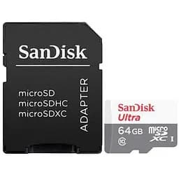Карта памяти microSDXC (UHS-1) SanDisk Ultra 64Gb class 10 A1 (100Mb/s) (adapter SD)