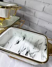 Набір з 3-х мармітів керамічних прямокутних Kitchen з кришкамискла Біло Золотий - мініатюра 8