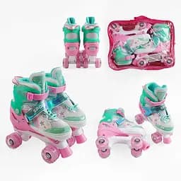 Ролики, размер 29-33, розовый, PU колеса, светятся, диаметр колес 4.5 см, в сумке